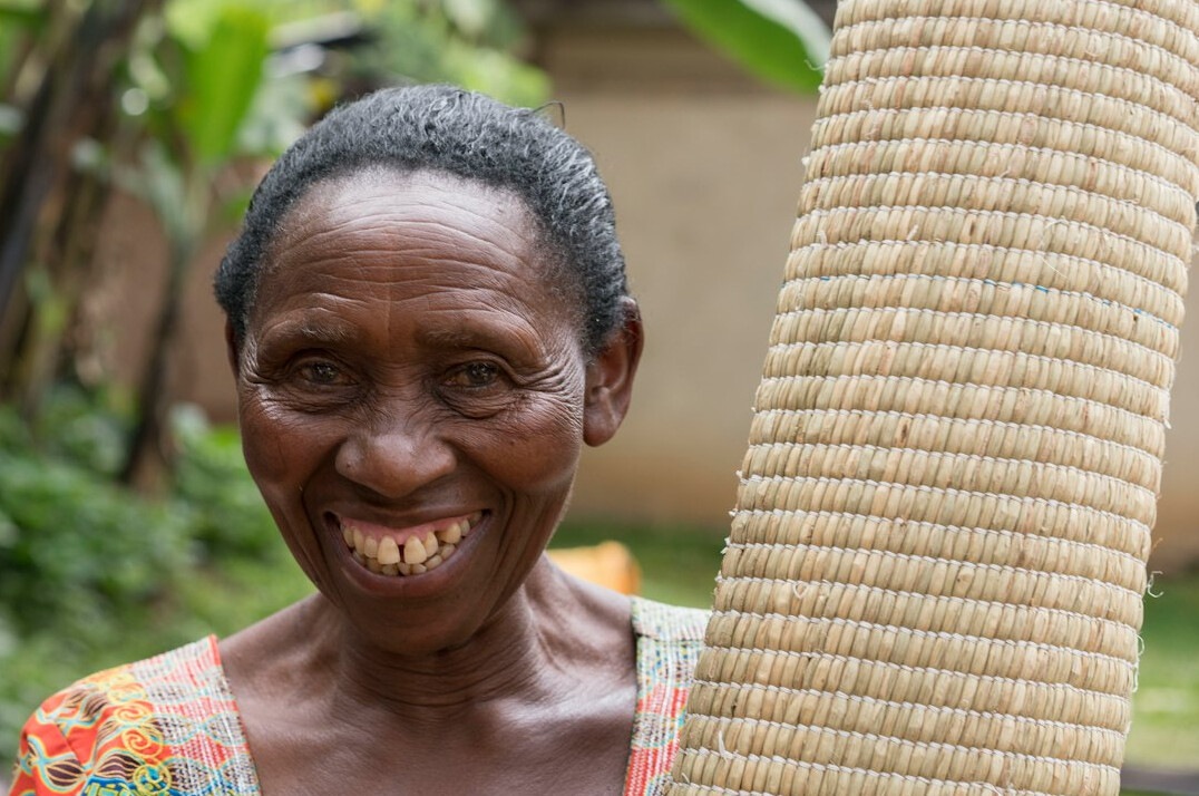 Portrait of a smiling elderly Swiss woman with short grey hair